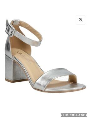 CL by Chinese Laundry Jody Sandals Silver Merallic Ankle Strap Block Heel 10